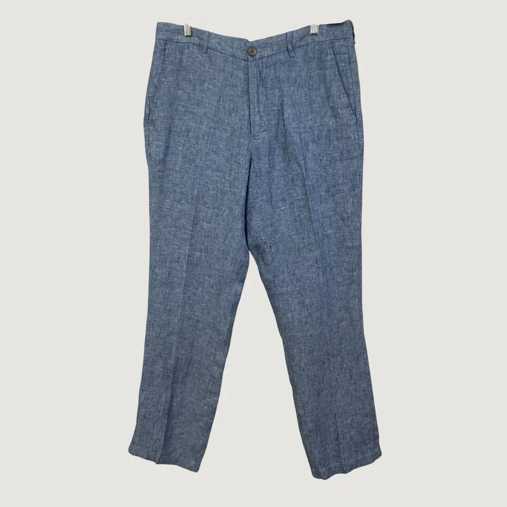 Tasso Elba Linen Pants 30W 30L Blue Coastal Summer Beach Trousers